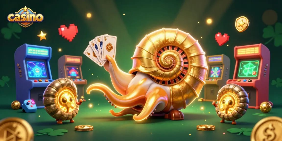 Engage in the vibrant casino adventure with our 3D nautilus and arcade game elements!