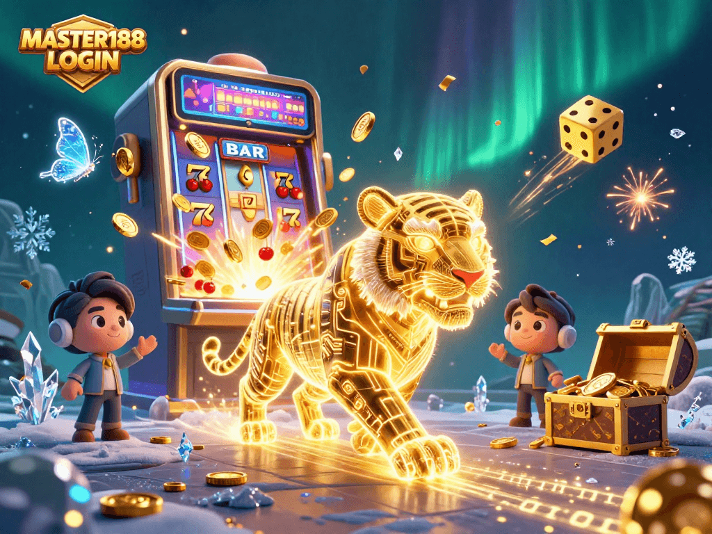 Engage with top-tier gaming action at MASTER188 LOGIN in this stunning digital casino scene.