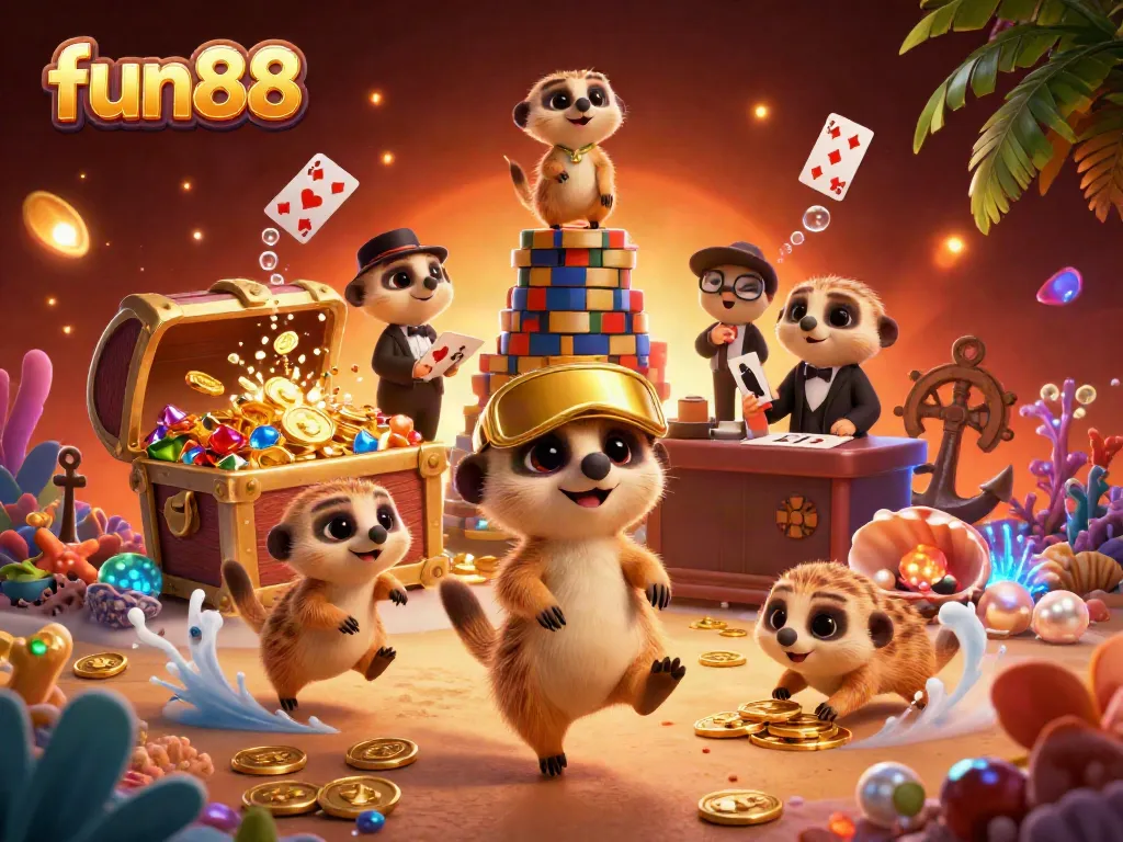 Experience the vibrant fun88 casino scene featuring meerkats managing games and surprising treasures.