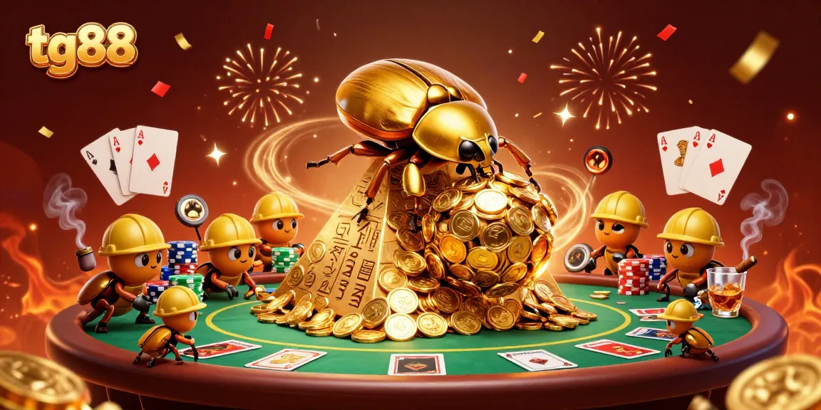 Experience thrilling gameplay with tg88 as golden beetles roll casino treasures in this vibrant 3D scene.