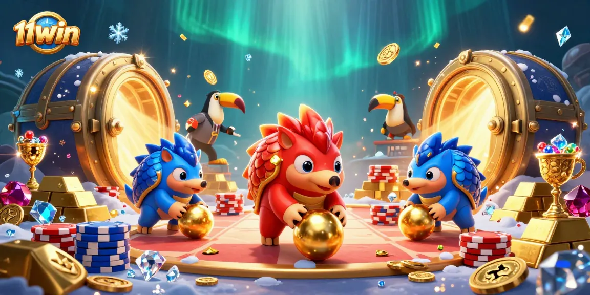 Experience gaming excitement with 11win as cartoon pangolins compete in a colorful casino universe.