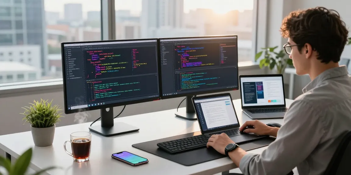 Focused developer working on telegramin-cn.com in a modern office environment, showcasing coding and collaboration.