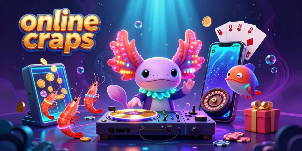 Experience the thrill of online craps with vibrant 3D characters and casino elements.
