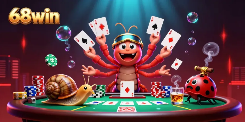 Experience the excitement of 68win with a millipede dealer showcasing vibrant poker elements.