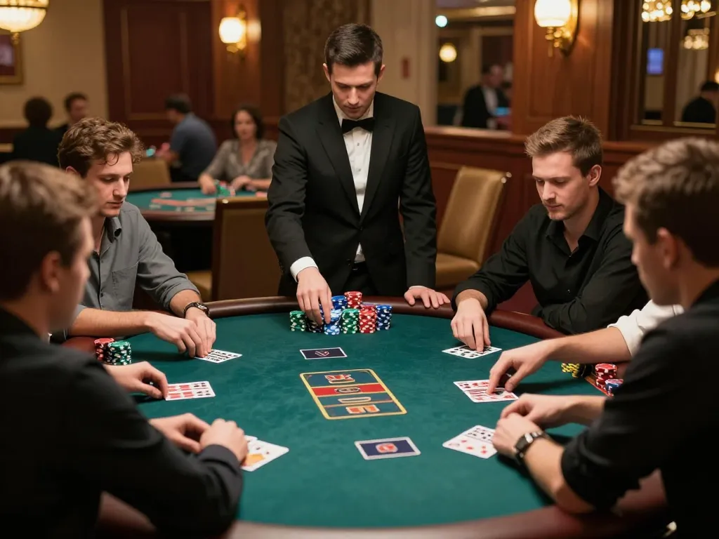 Players at the sunwingo poker table engaged in high-stakes betting, showcasing strategic gameplay.