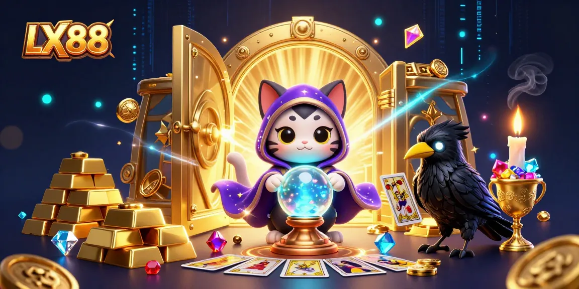 LX88 captivates players with a mystical scene of animated casino elements, showcasing their potential to win big.