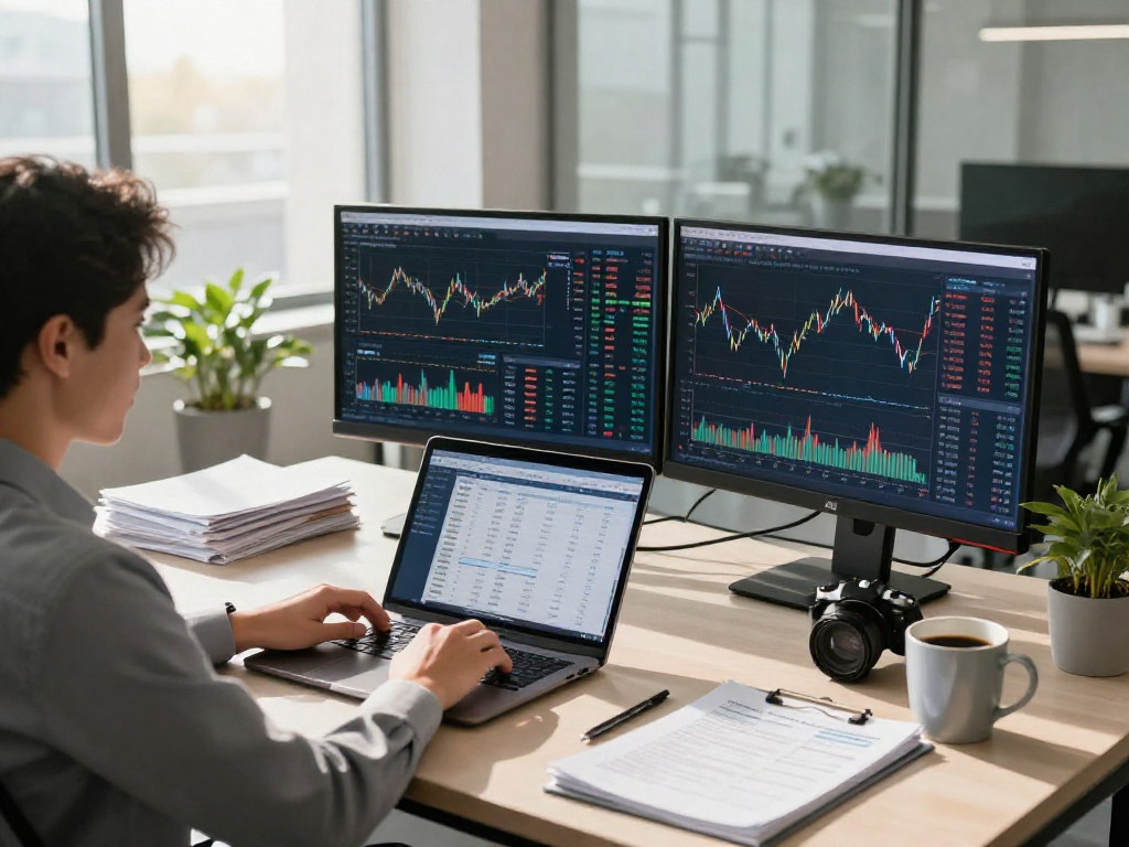 Detailed business workspace showcasing data analytics on trang chủ debet, with financial graphs and market trends.