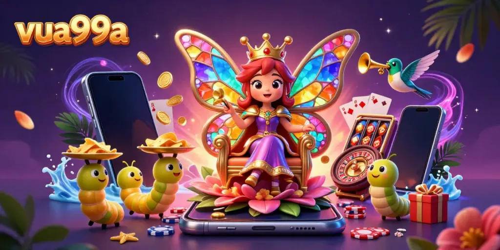 Experience exciting gaming with vua99a featuring a butterfly queen in a vibrant digital casino world.