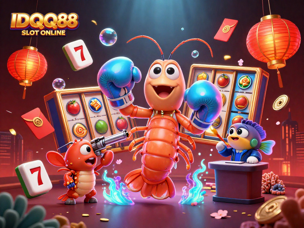 Engage with the excitement of IDQQ88 SLOT ONLINE featuring vibrant characters and casino elements.