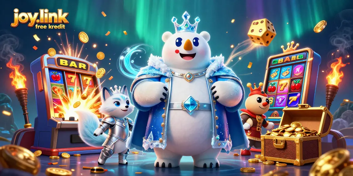 Experience the excitement of joy.link free kredit at a vibrant casino scene with an ice king, snow fox, and a jackpot!