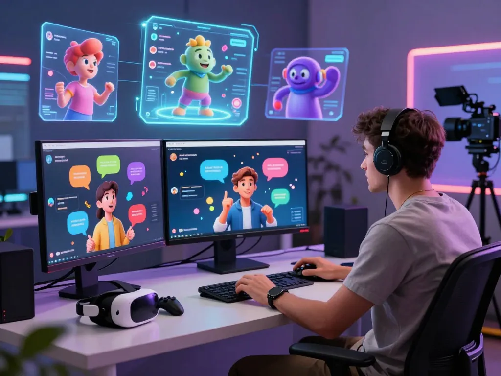 Engage with porn chat AI characters in a vibrant virtual environment, showcasing interactive user experiences and colorful chat interfaces.