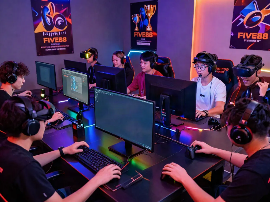 Players immersed in thrilling games at FIVE88, showcasing an energetic online betting atmosphere.