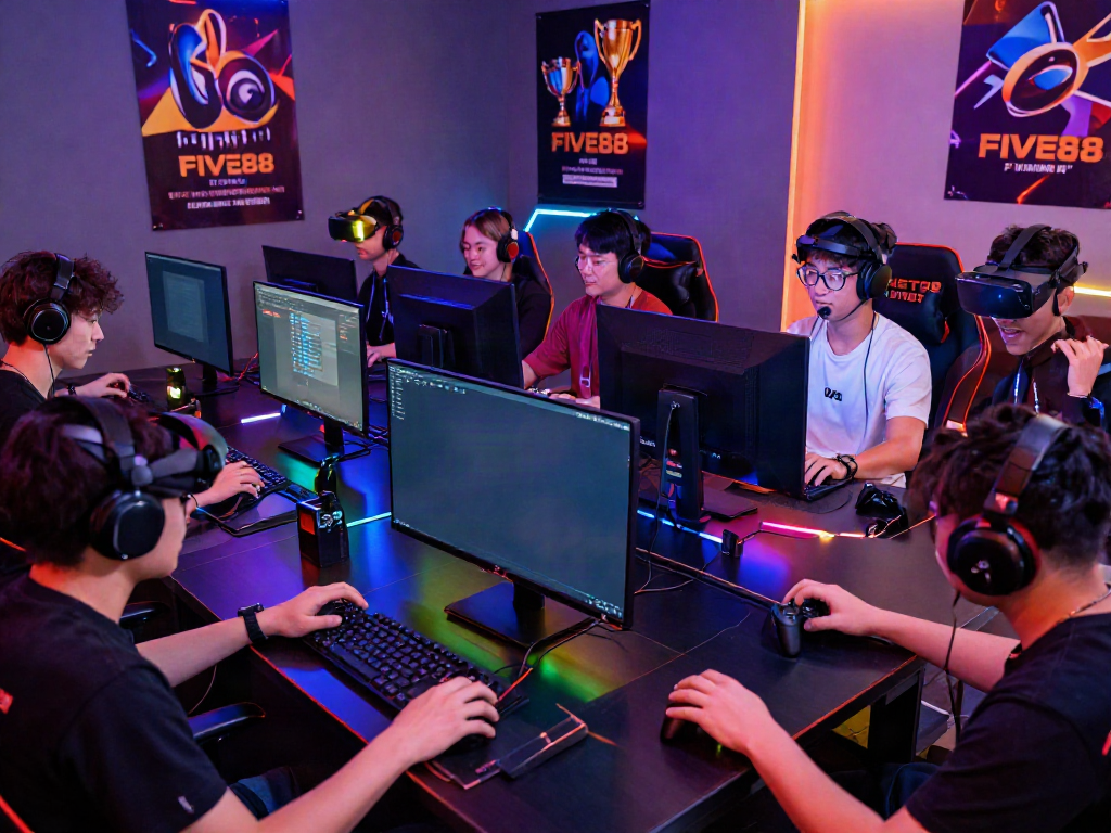 Players immersed in thrilling games at FIVE88, showcasing an energetic online betting atmosphere.
