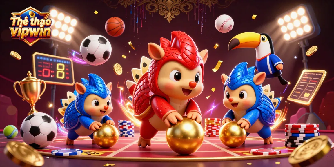 Engaging illustration of Thể thao vipwin with pangolins in rivalry among sports elements and betting excitement.