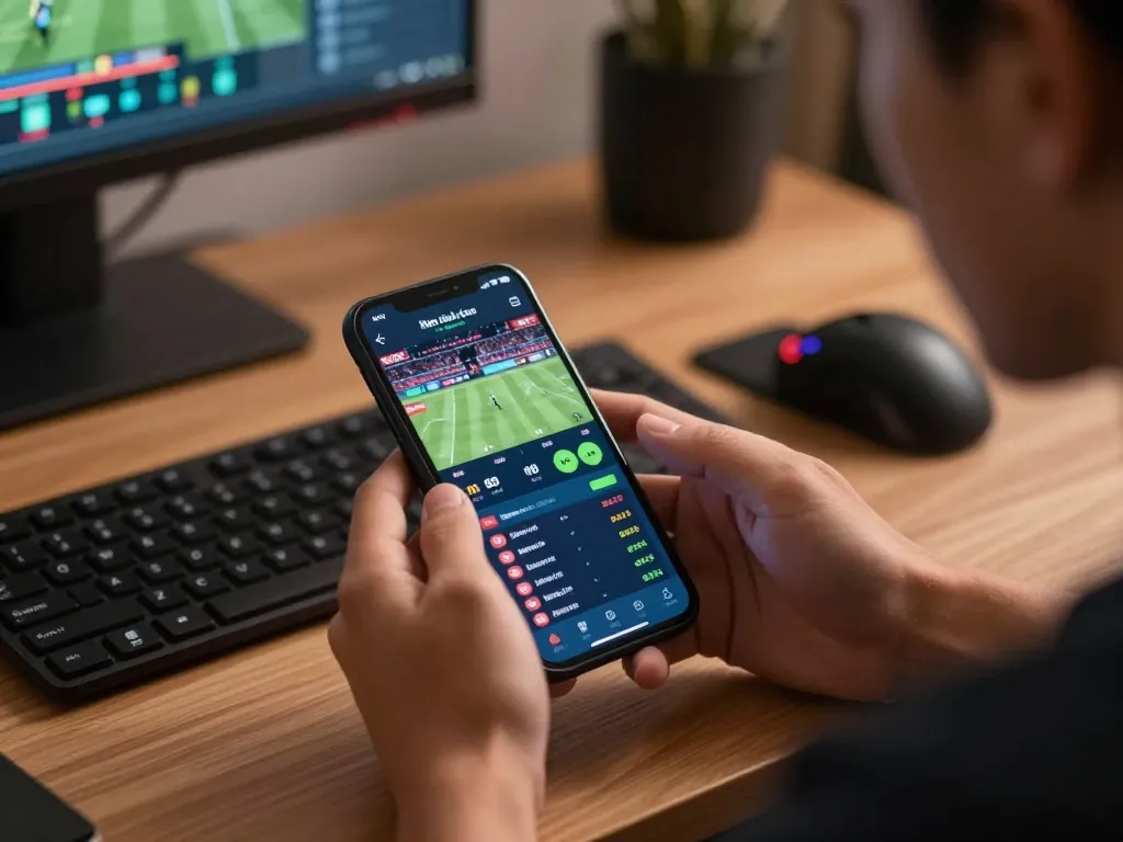 Engaging with kèo nhà cái 88 on a mobile app while placing bets at home.