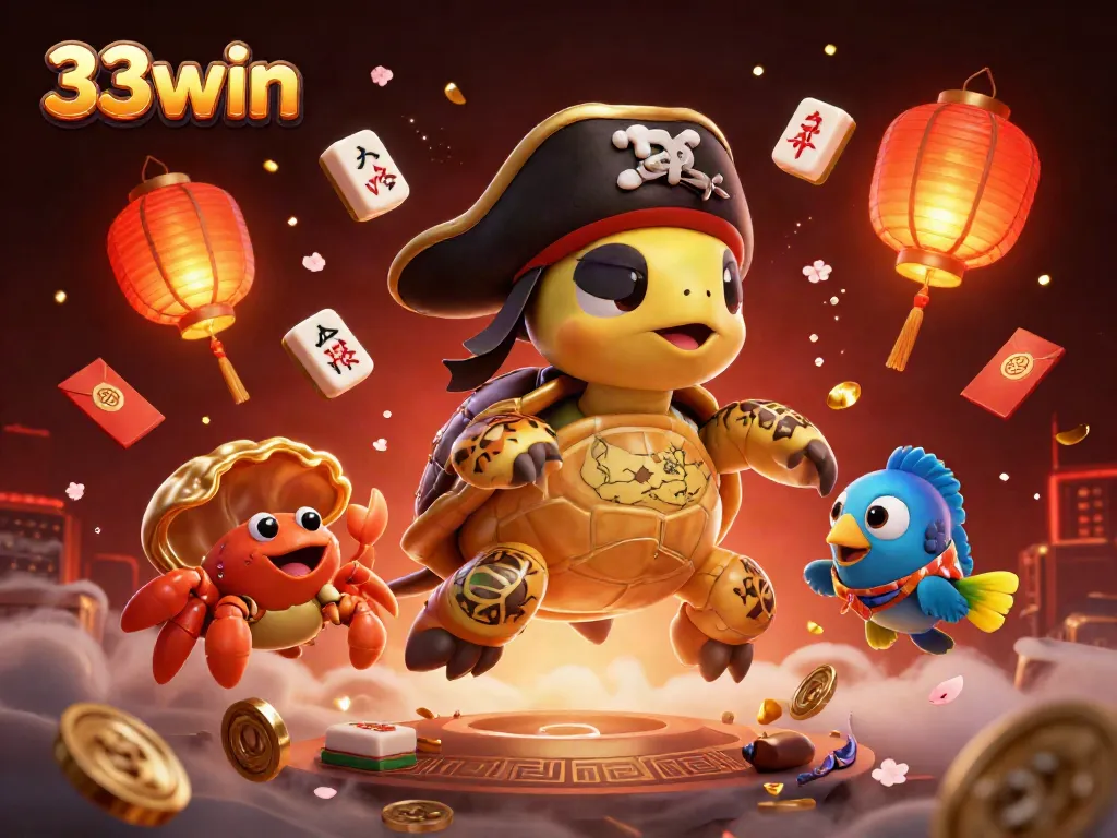Join the fun at 33win with a lively scene of cartoon characters celebrating under festive elements
