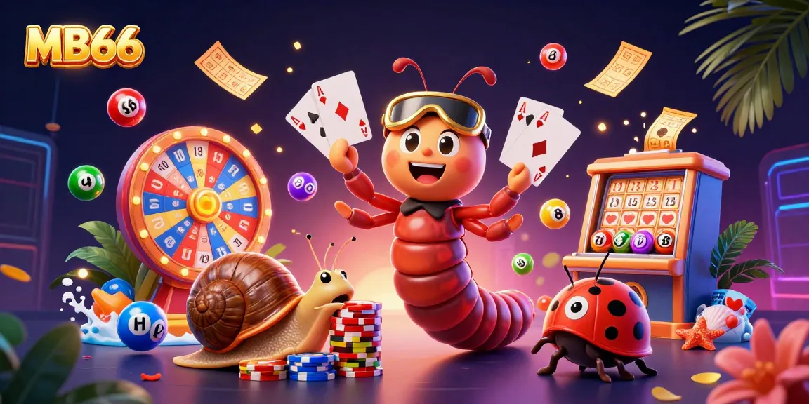 Experience vibrant gaming action at MB66 with a lively dealer, stacks of chips, and colorful lottery balls.