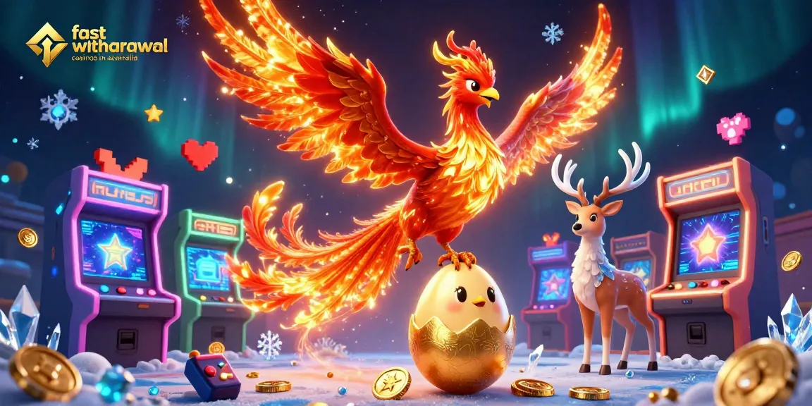 Engage with fast withdrawal casinos in Australia, featuring an ultra-detailed 3D phoenix and casino elements.