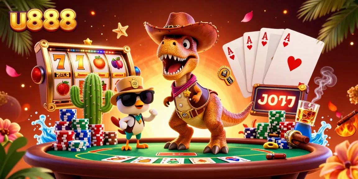 Experience thrilling slots action with u888’s lively cartoon characters and casino elements.