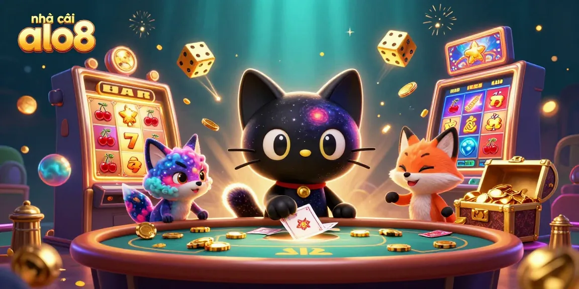 Engage in thrilling slots at nhà cái alo8 with vibrant 3D gaming elements and colorful characters.