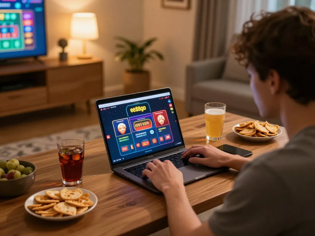 Player exploring betting strategies on ee88go platform from a cozy home setting.