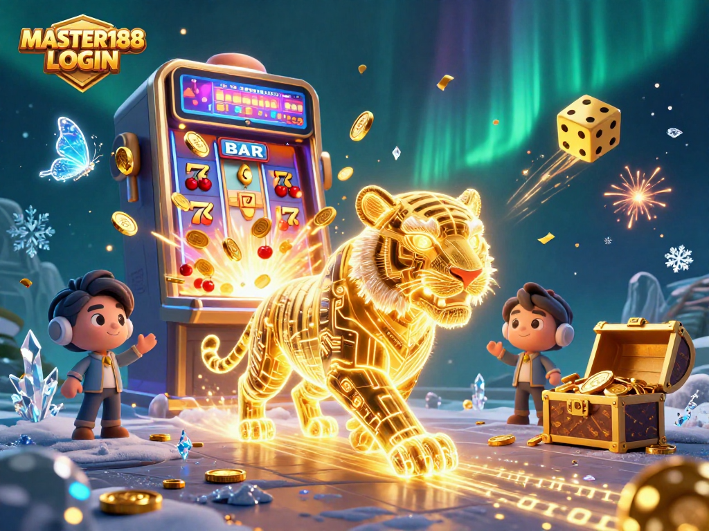 Engage with top-tier gaming action at MASTER188 LOGIN in this stunning digital casino scene.