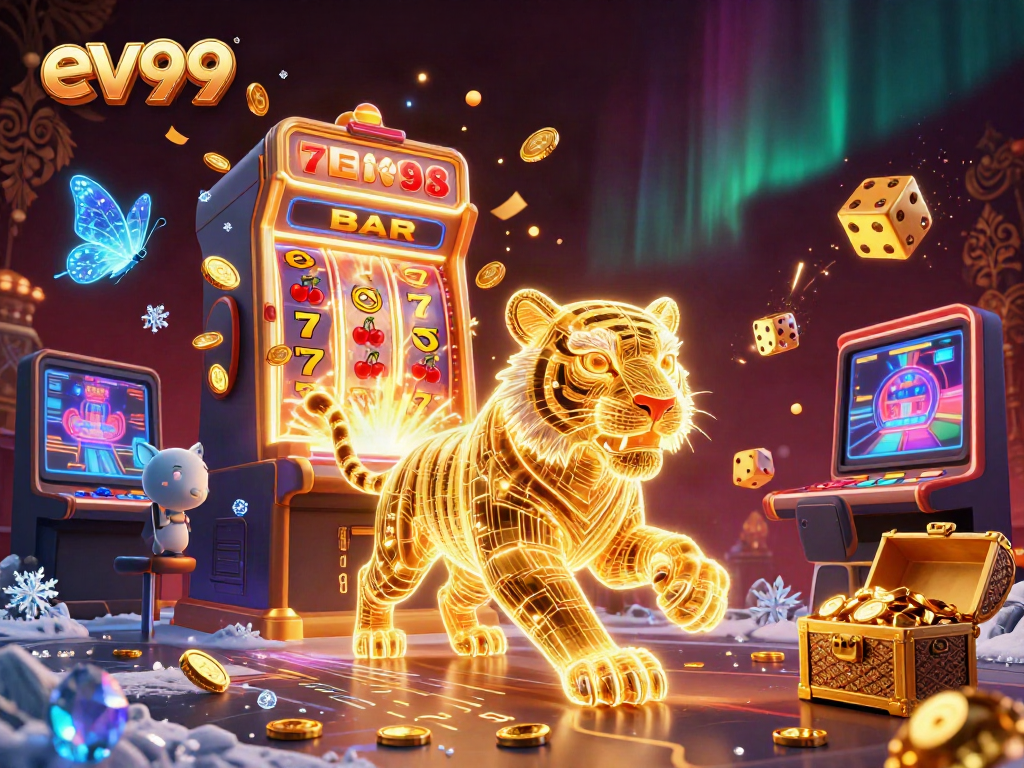 Experience the excitement of ev99 with neon tiger and jackpot explosion in a vibrant casino world.
