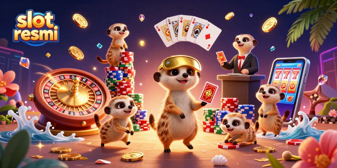 Experience epic gameplay at slot resmi with engaging 3D meerkats in an elaborate casino scene.