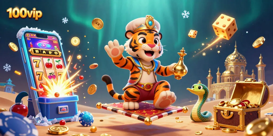 Experience thrilling wins at 100vip with vibrant casino games illustrated in a dynamic scene.