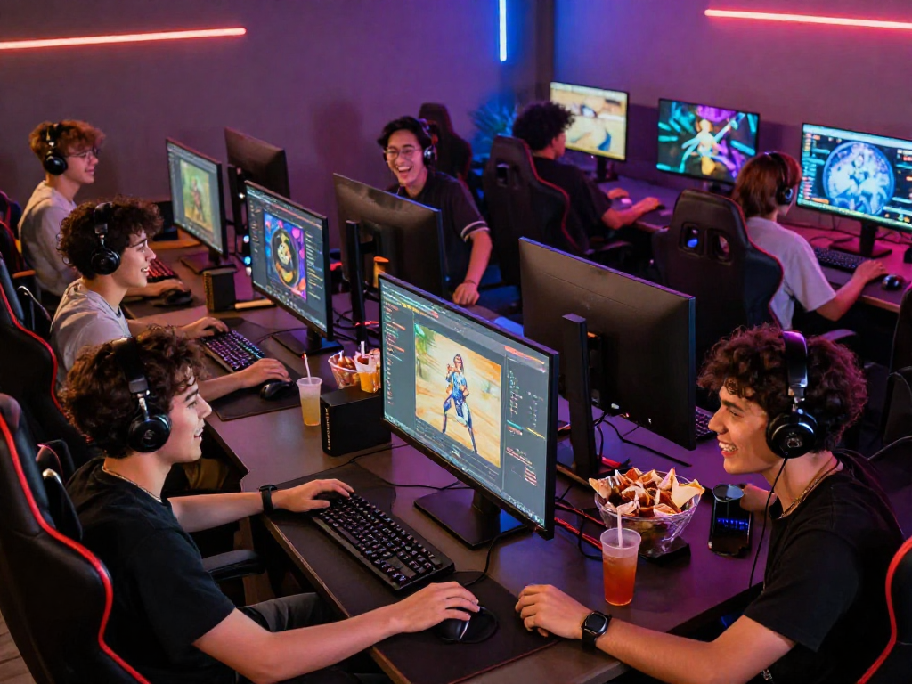 Exciting scene of players engaging in html sex games in a vibrant gaming lounge.