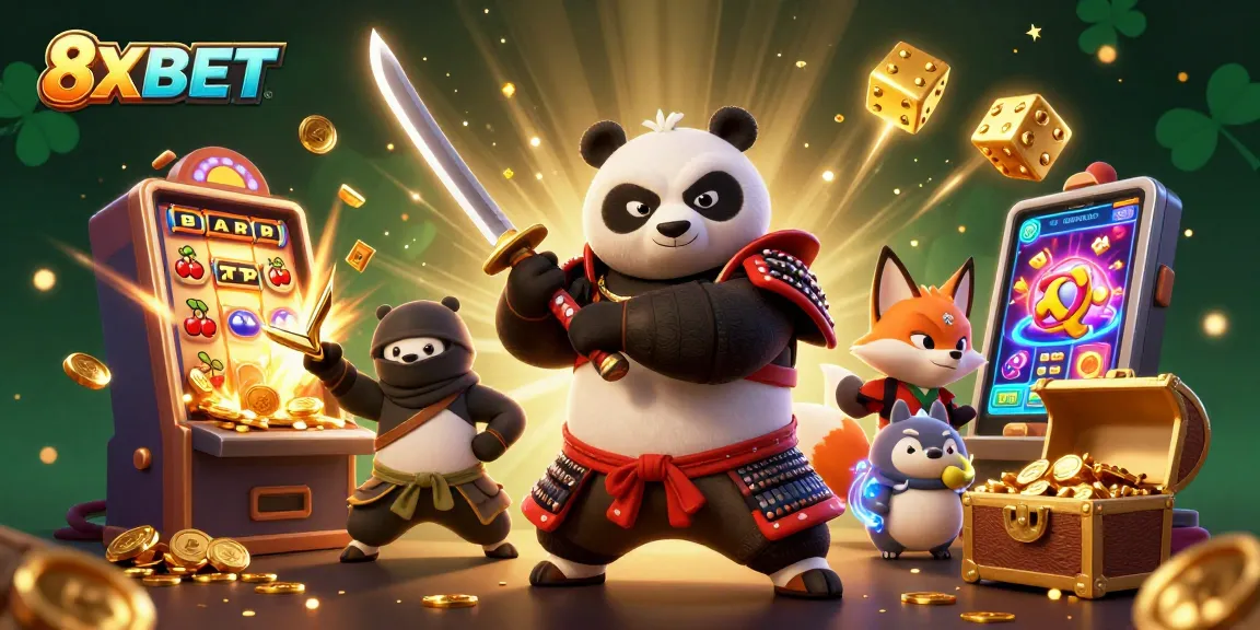 Experience big wins with 8XBET in this dynamic 3D casino scene featuring captivating characters and game elements.