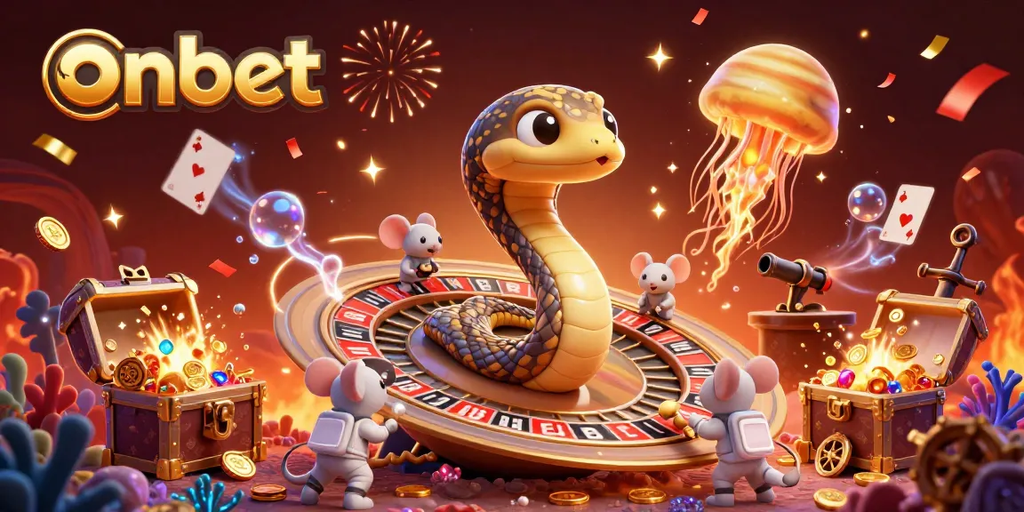 Engage with the vibrant onbet scene featuring astronaut mice betting on a cosmic roulette wheel.