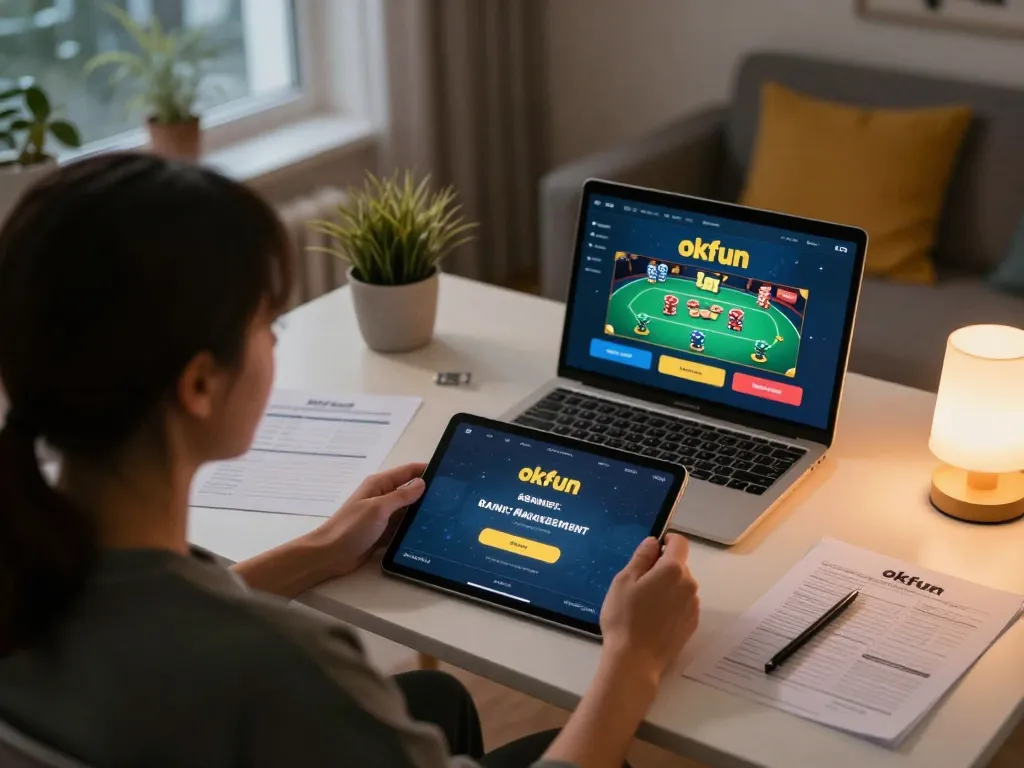 Engaging online session with user accessing okfun đăng nhập on a tablet, emphasizing poker gameplay.