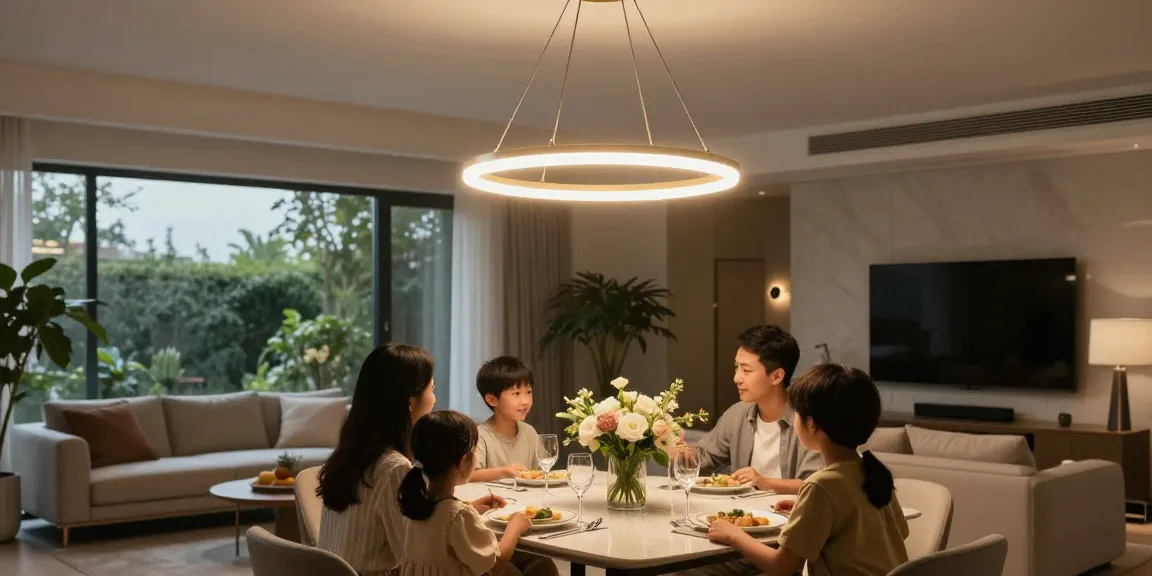Candelabre led elegante în living, decor modern și atmosferă primitoare.