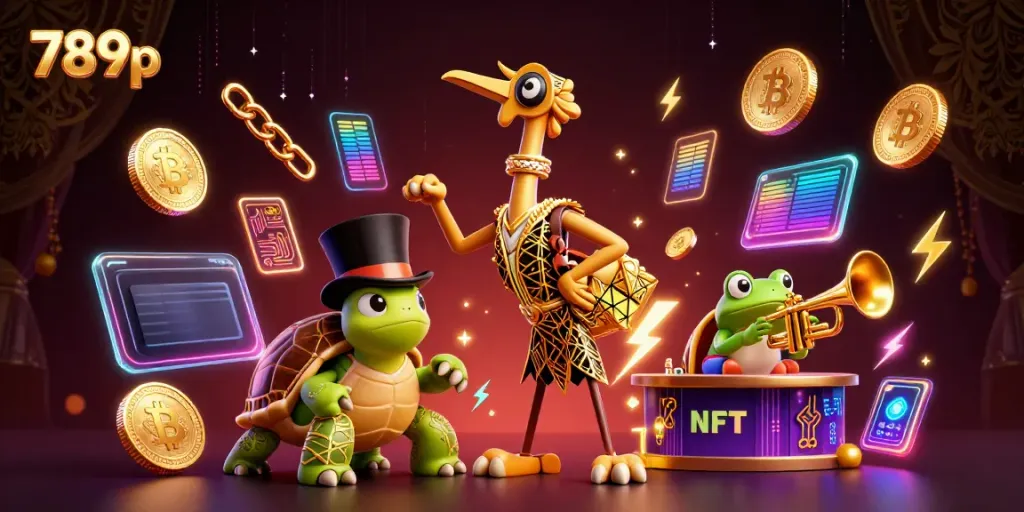Engage in thrilling gameplay at 789p with vibrant characters and cryptocurrency elements in this dynamic scene.