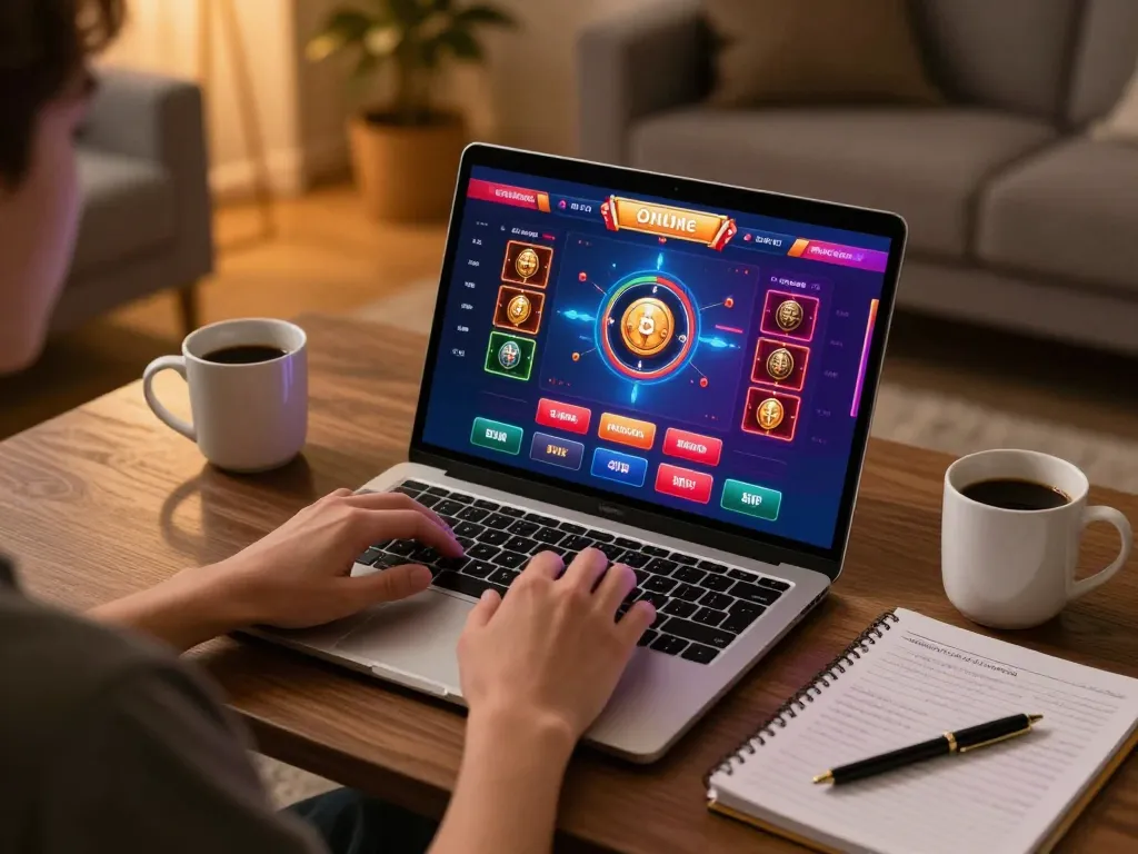 Engaging gameplay on lc 88 platform at home with strategy notes and laptop display.