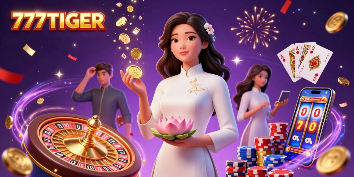 Experience the thrilling world of gambling with 777TIGER in a vibrant casino scene filled with excitement and golden opportunities.
