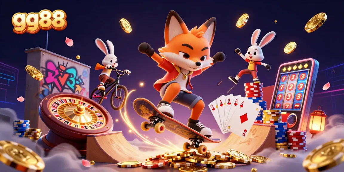 Experience the excitement of gg88 with a vibrant 3D illustration of fun gambling elements.