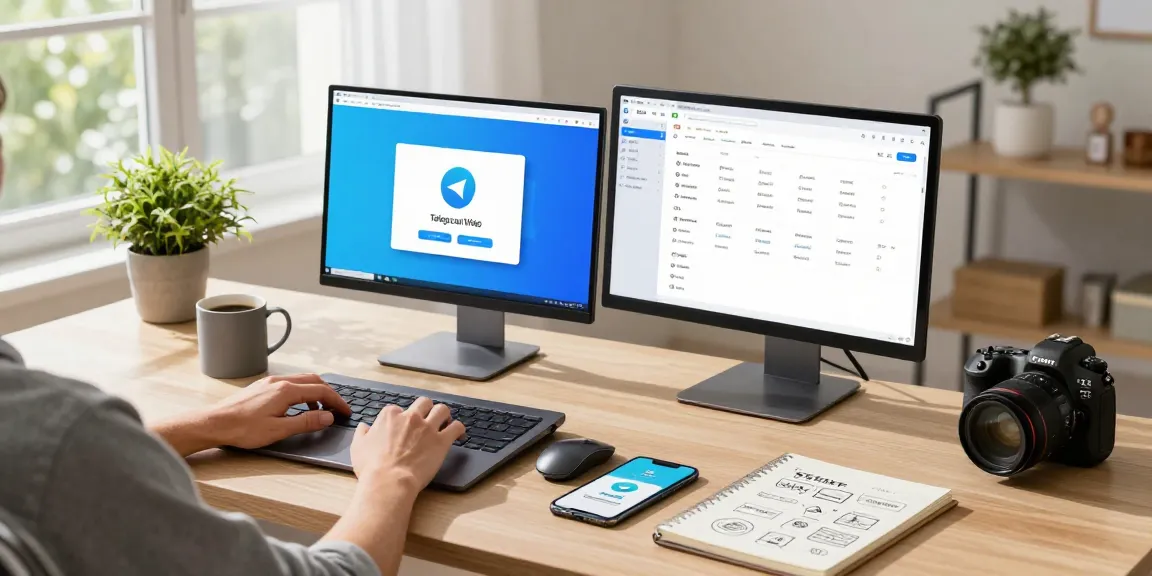Seamless use of Telegram Web Version in a modern home office setting for remote work.