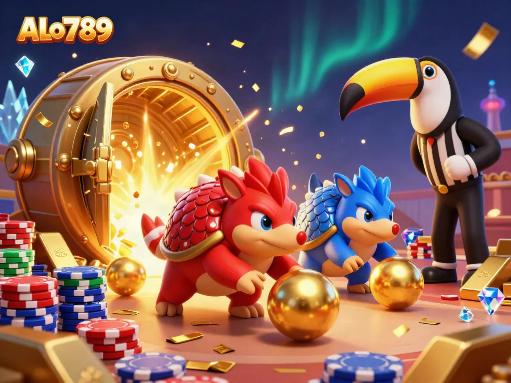 Experience epic matches with ALo789 as rival pangolins compete among shimmering poker chips and golden treasures.