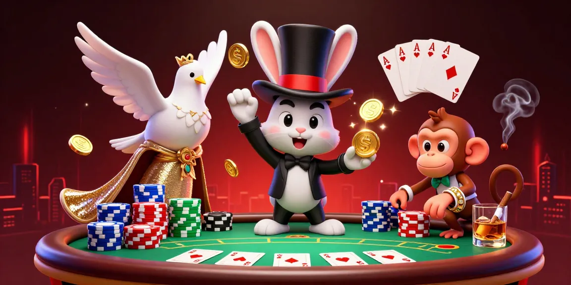 Winbox magic shows a cartoon magician rabbit conjuring coins amidst dazzling casino elements.