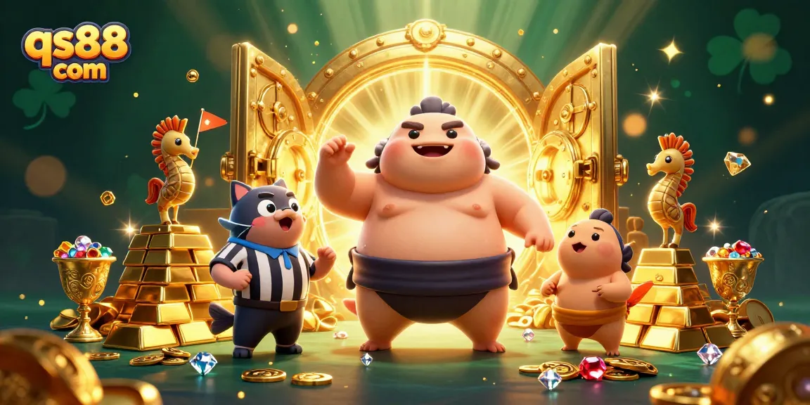Engage in thrilling action at qs88 com with this vibrant underwater casino scene featuring a fugu, catfish, and gems.