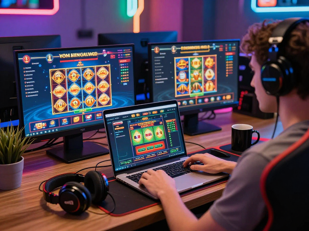 Scena di gioco online nei siti non AAMS sicuri con interfacce colorate e un'illuminazione vivace.
