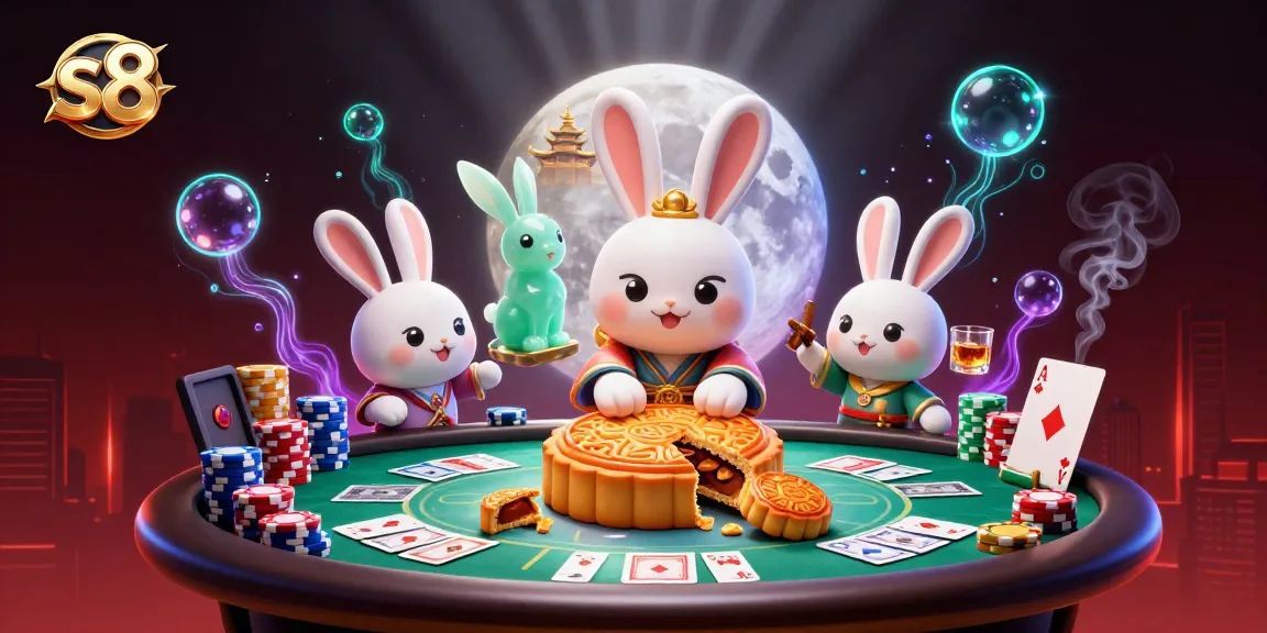 Engage in thrilling S8 casino gaming with vibrant illustrations of poker elements and characters.