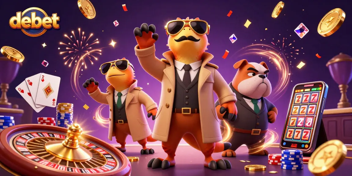 Catch the debet action as raptors in a trench coat attempt a casino entry, surrounded by golden coins.