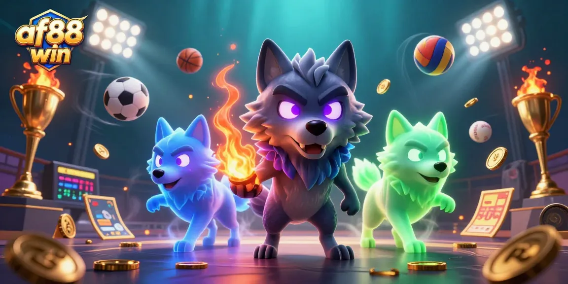 Experience thrilling wins with af88 win in a vibrant 3D casino scene featuring ghostly wolves and dynamic sports elements.