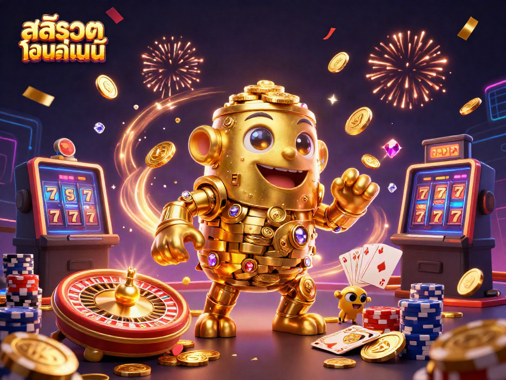 Engage with thrilling สล็อตออนไลน์ featuring a golden golem and dynamic casino elements.
