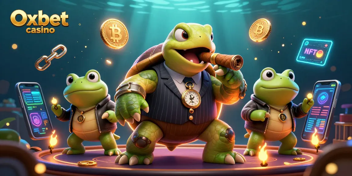Experience the thrilling world of Oxbet casino with vibrant turtle mobster and crypto elements.