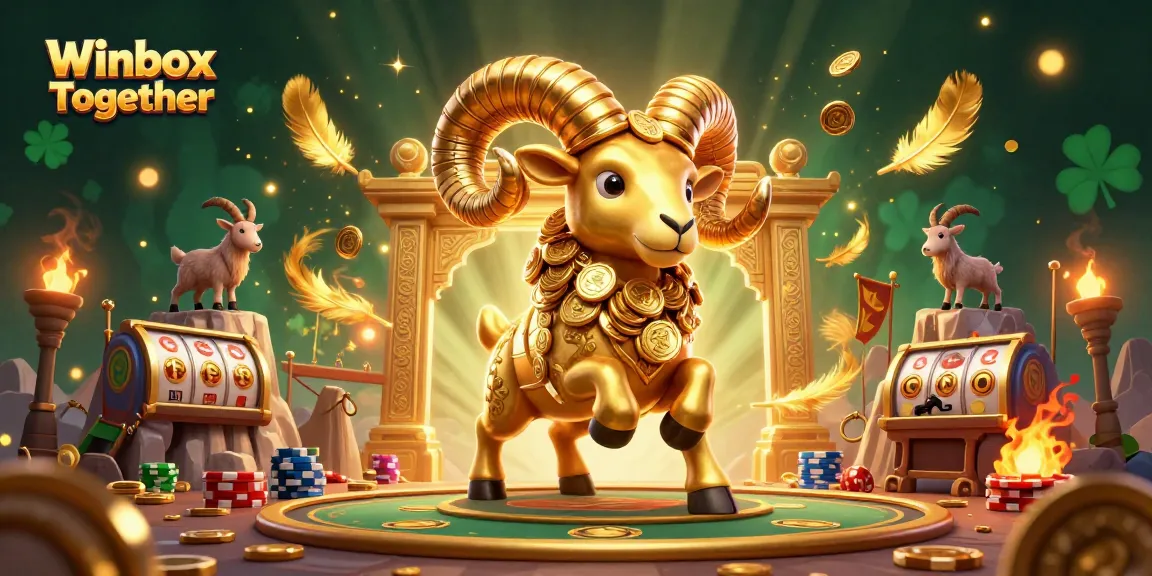 Engage with Winbox Together for dynamic casino action featuring a golden ram amidst casino elements.