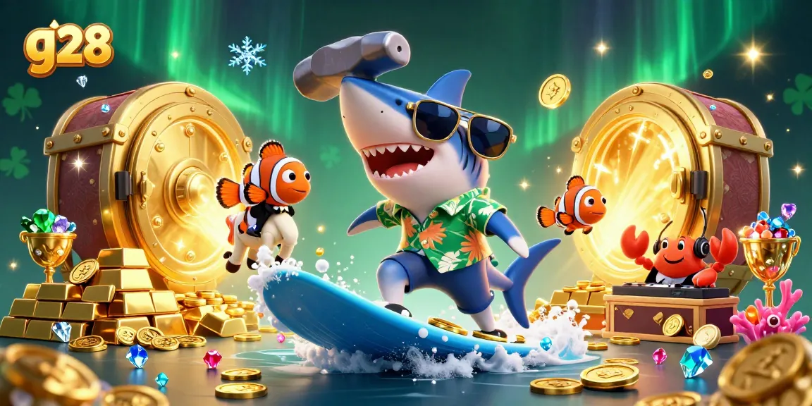 Experience g28's thrilling casino adventure with animated characters and treasure highlights.